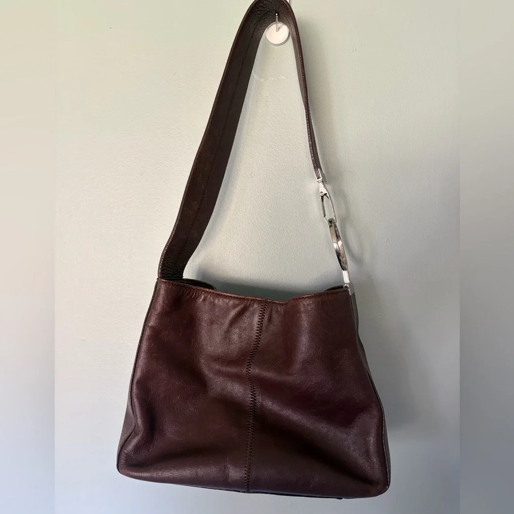 Rare Vintage Adrienne Vittadini Shoulder Bag in Dark Brown Textured Leather